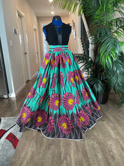 Green and Pink Floral African Skirt/African Clothing For Women/Ankara Skirt.QT2