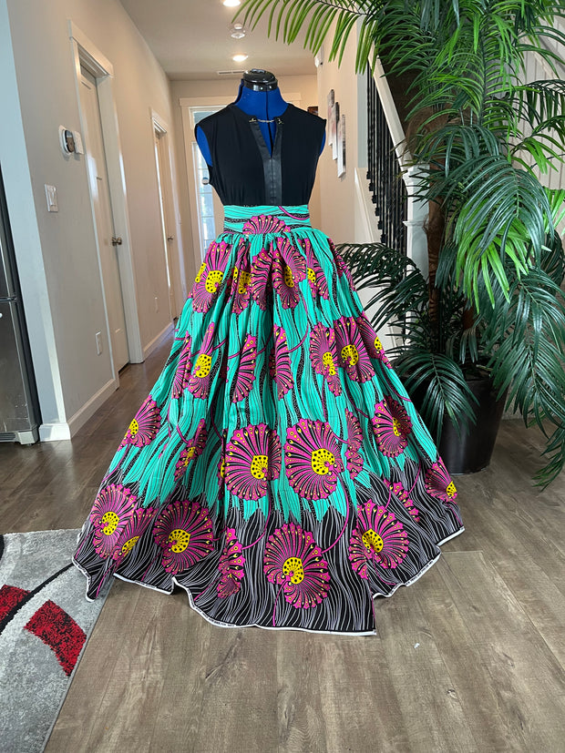 Green and Pink Floral African Skirt/African Clothing For Women/Ankara Skirt.QT2