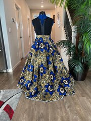 Bold Ankara High-Waist African Print Skirt – Handmade with Vibrant Wax Fabric/Blue and Marigold Skirt