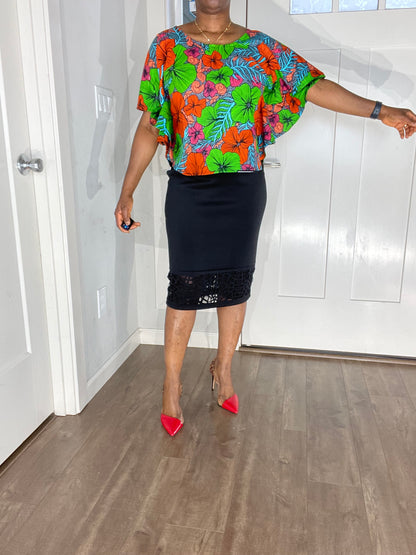 African Blouse/Ankara Top-Teal and Orange Color/Summer Top/VA112