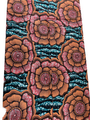 BROWN AND GREEN FLORAL AFRICAN FABRIC/100% COTTON fABRIC/ANKARA FABRIC BY THE YARD/QT1