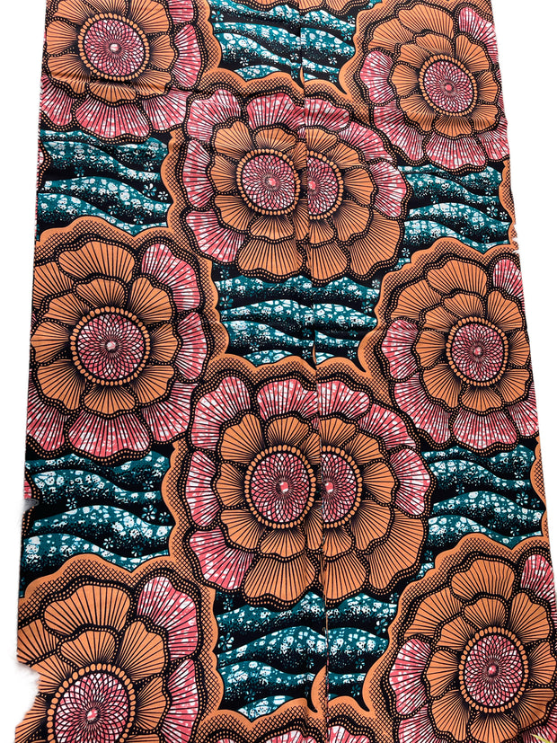 BROWN AND GREEN FLORAL AFRICAN FABRIC/100% COTTON fABRIC/ANKARA FABRIC BY THE YARD/QT1