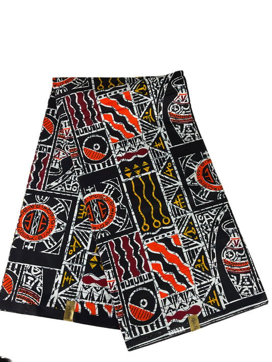 Black Orange African Print Fabric/Ankara By The Yard/Cotton Print