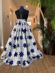White and Blue Star African Skirt/African Clothing For Women/Ankara Skirt.QT13