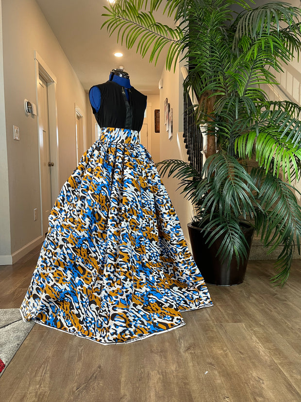 Bold Ankara High-Waist African Print Skirt – Handmade with Vibrant Wax Fabric/White Skirt