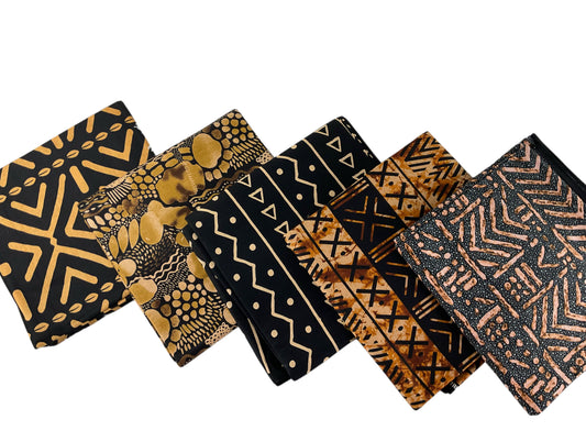Pantone Black African Print Fabric Fat Quarters Set Of 5/Ankara Fabric/100% Cotton Fabric.