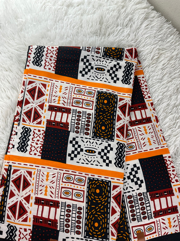 White and Brown African Fabric/Ankara Fabric/African Wax Print/KM57Q/