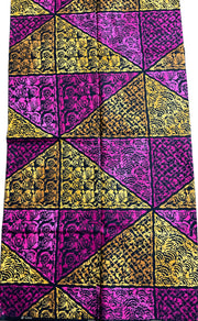 African Fabric/African Print/Ankara-Yellow Circle Square Design/Block Print Fabric/Cotton Fabric/Quilt Fabric/MK908X