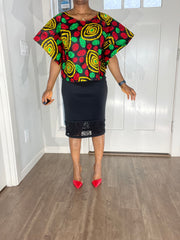 African clothing for women/ African blouse/African cape top/plus size African black and red top/Full flare blouse/summer top/Ankara Blouse