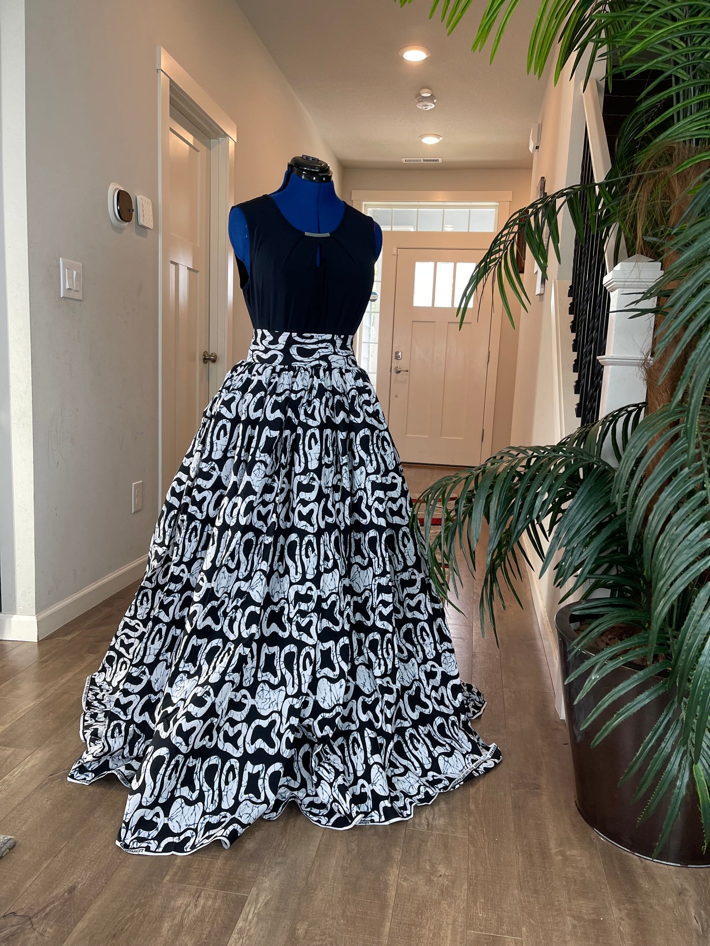 Bold Ankara High-Waist African Print Skirt – Handmade with Vibrant Wax Fabric/Black and White Skirt/KM130