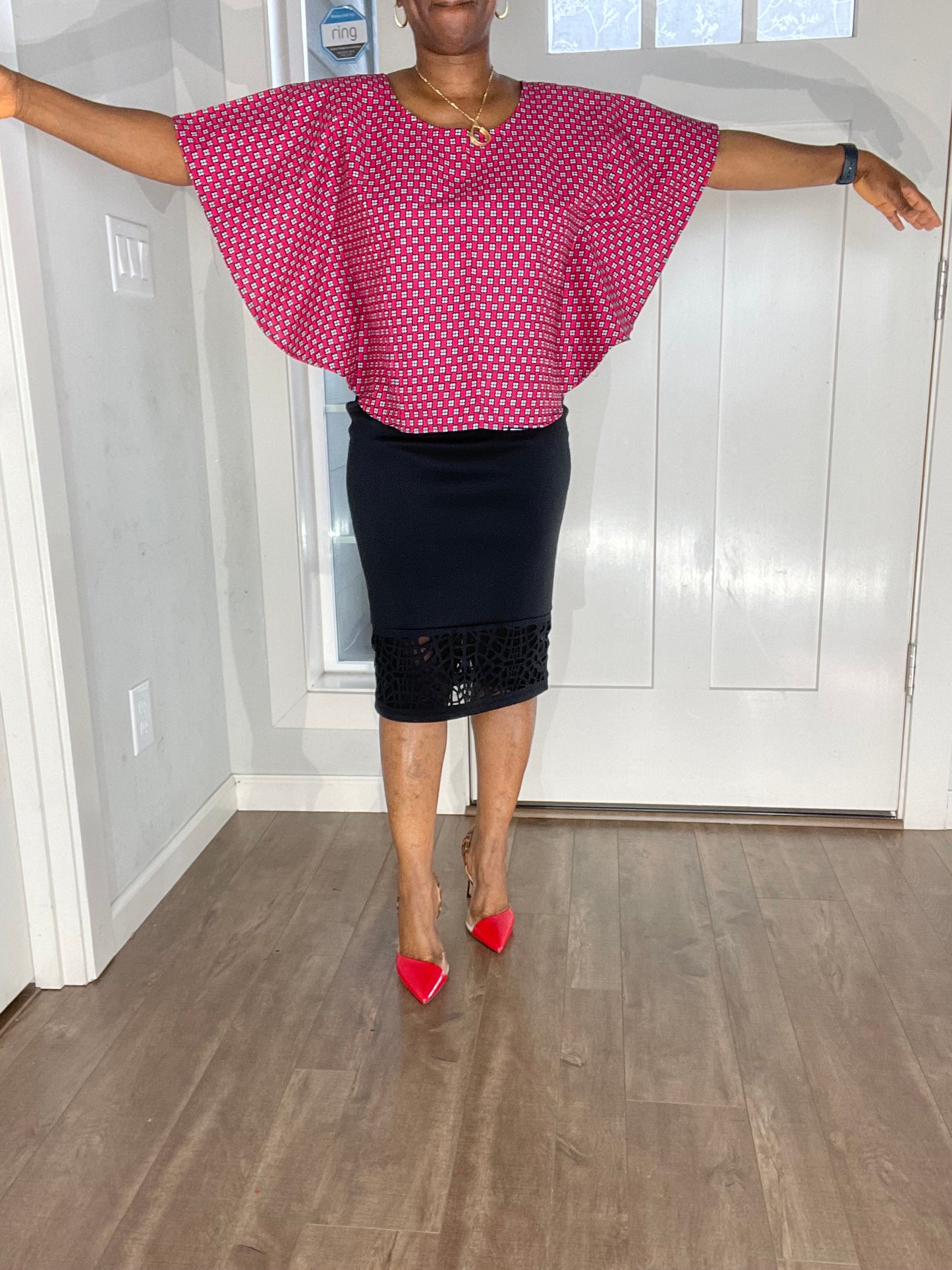 African blouse/African cape top/African Pink top/Ankara Blouse/VA107