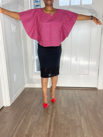 African blouse/African cape top/African Pink top/Ankara Blouse/VA107