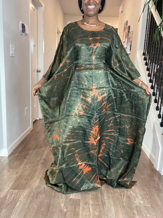 Black Orange African Silk Boubou Dress For Women/African Dress /One Size