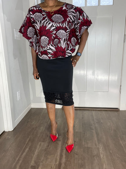 African clothing for women/African blouse/Ankara Top-Wine Color/Sexy Blouse
