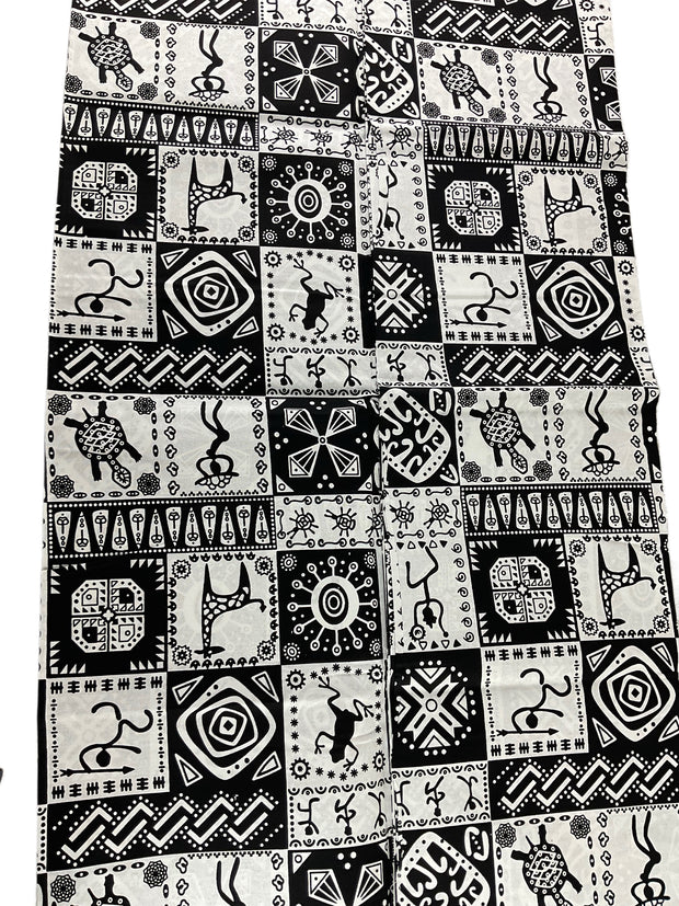 African Fabric/Ankara-White and Black Color/Tribal Print/KM57/Africanwaxprint