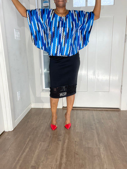 African Blouse/Ankara Top-Blue and White Color/African Clothing/VA110