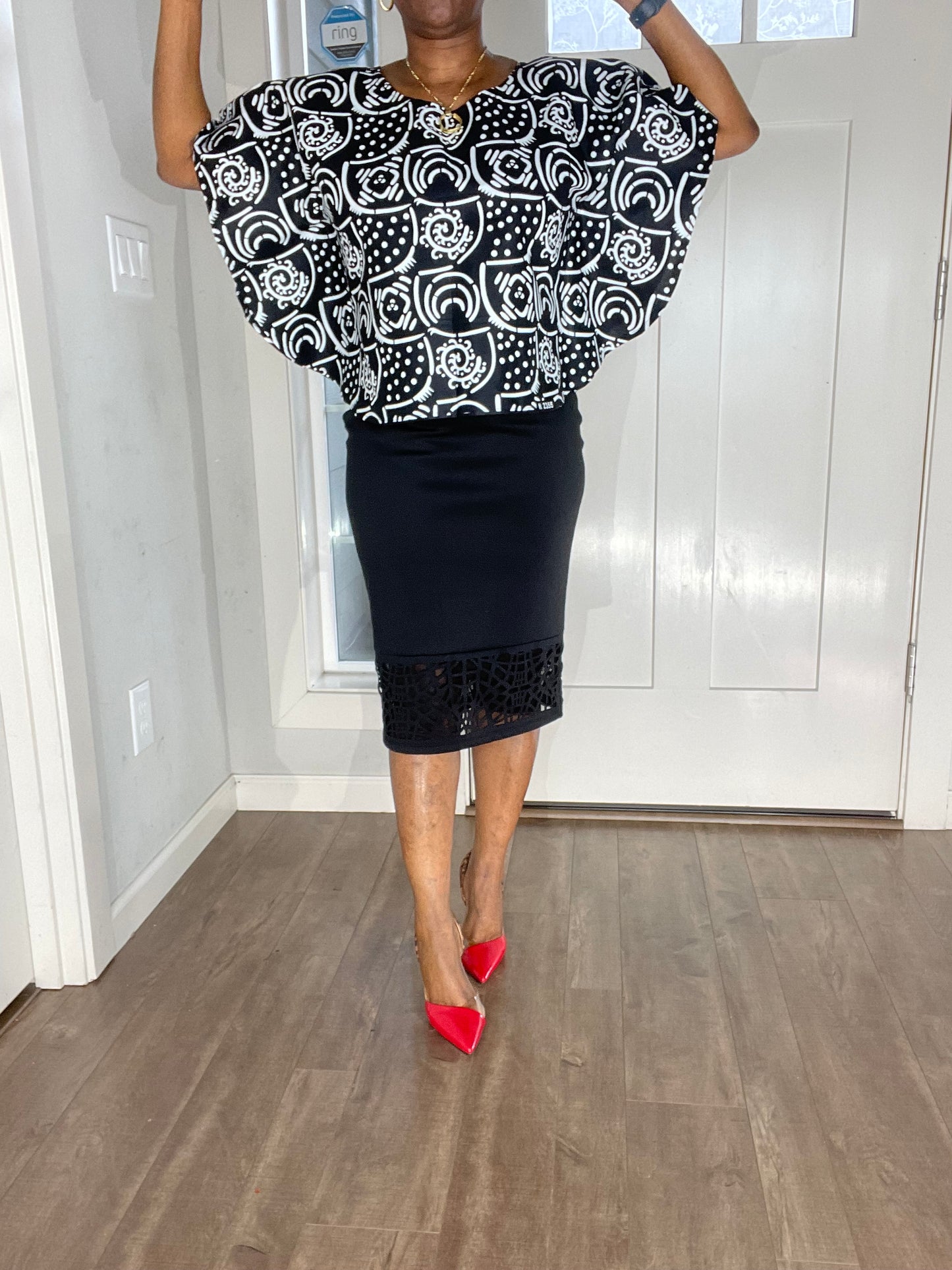 African Blouse/Ankara-White and Black Top/African Clothing/VA108
