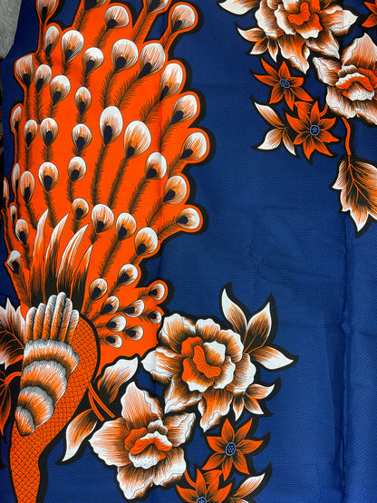 African fabric/Ankara fabric/ Danshiki/Danshiki fabric/African print/Ankara fabric for dress/ African textile for crafts/African Print/KM57/African Fabrics/Blue and Orange Fabric