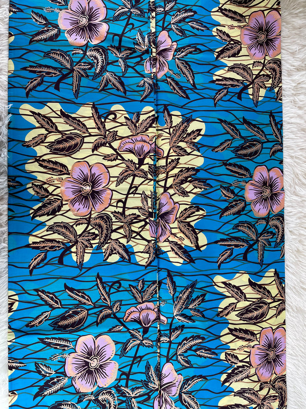 African Fabric/Ankara-Blue Pink Cream Color/African Clothing /KM10