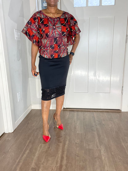 African Blouse/Ankara Top-Brown and Black Color/Elegant Blouse
