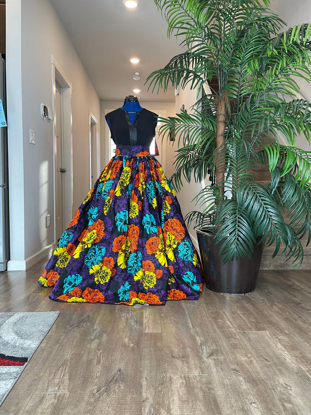 purple and Orange Floral African Skirt/African Clothing For Women/Ankara Skirt.QT5