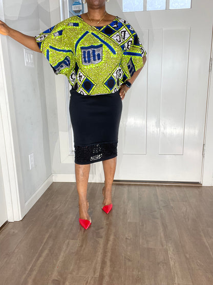 African Blouse/Ankara-Green and Blue Color Blouse/Summer Top/VA105