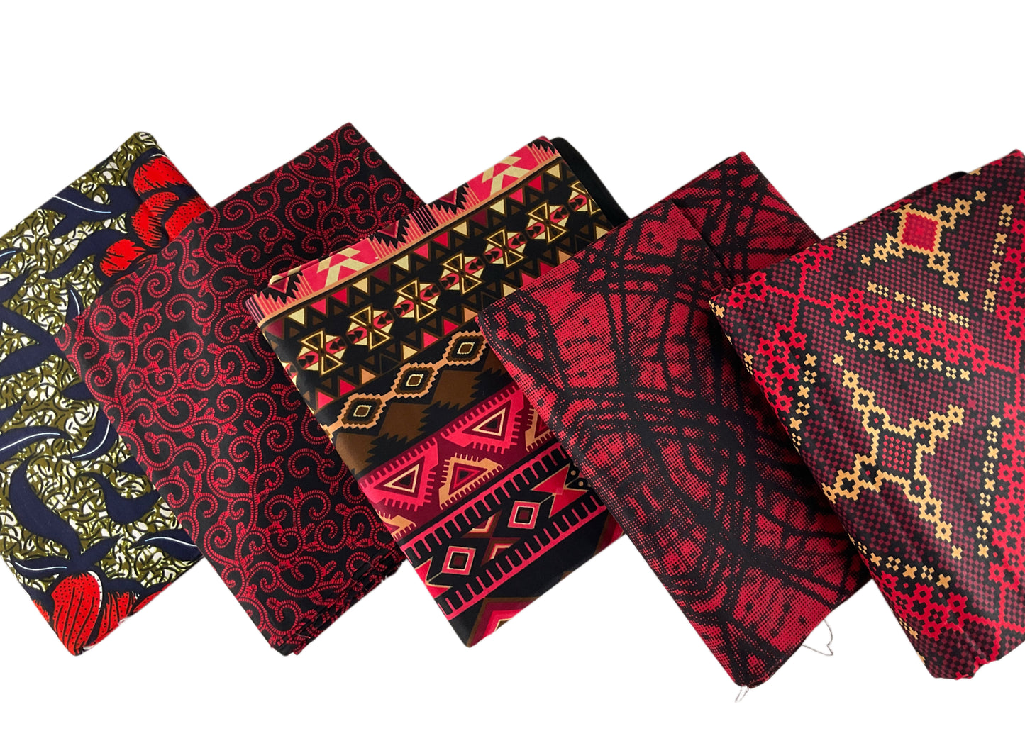 Red Black African Print Fabric Fat Quarters Set Of 5/Ankara Fabric/100% Cotton Fabric.