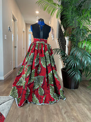 Bold Ankara High-Waist African Print Skirt – Handmade with Vibrant Wax Fabric/Red Skirt