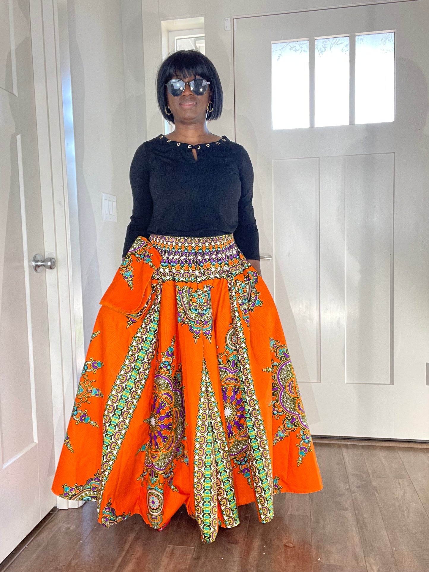 African Women Skirt With Pockets,Belt and Headwrap/Ankara Skirt/VA8