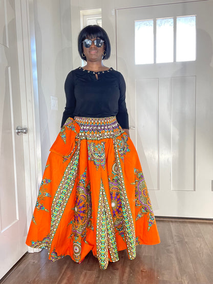 African Women Skirt With Pockets,Belt and Headwrap/Ankara Skirt/VA8