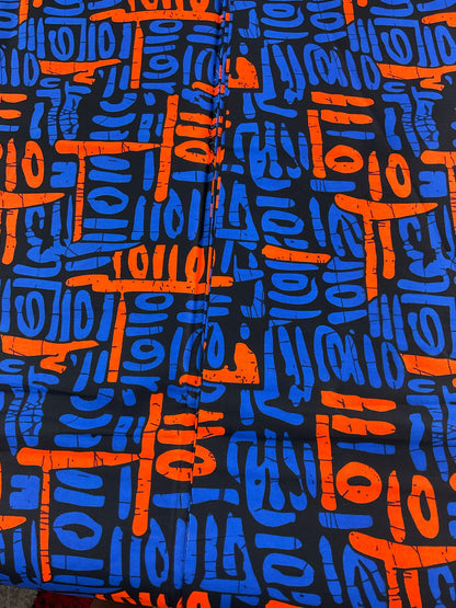African Fabric/Ankara Fabric/African Prints/Danshiki Fabric/Kente/Blue and Orange African Fabric/JT02
