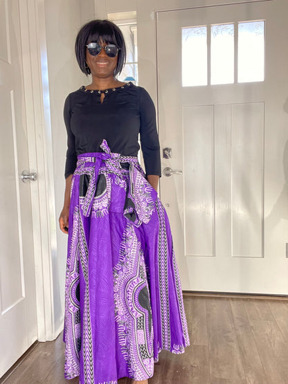 African Women Skirt With Pockets,Belt and Headwrap/Ankara Skirt/African Print Skirt/JT1