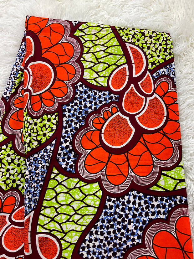 African fabric/Ankara fabric/ Danshiki/Danshiki fabric/African print/Ankara fabric for dress/ African textile for crafts/African print for sewing/KM10/Orange African Fabric