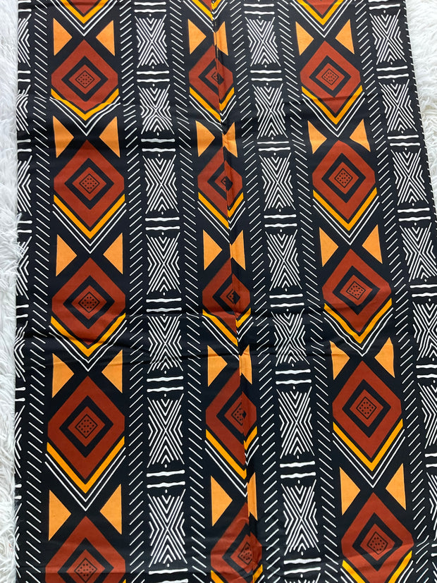 African Fabric/Ankara-Brown Black White Color/Tribal Print/AK09/