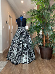 Bold Ankara High-Waist African Print Skirt – Handmade with Vibrant Wax Fabric/Black and White Skirt