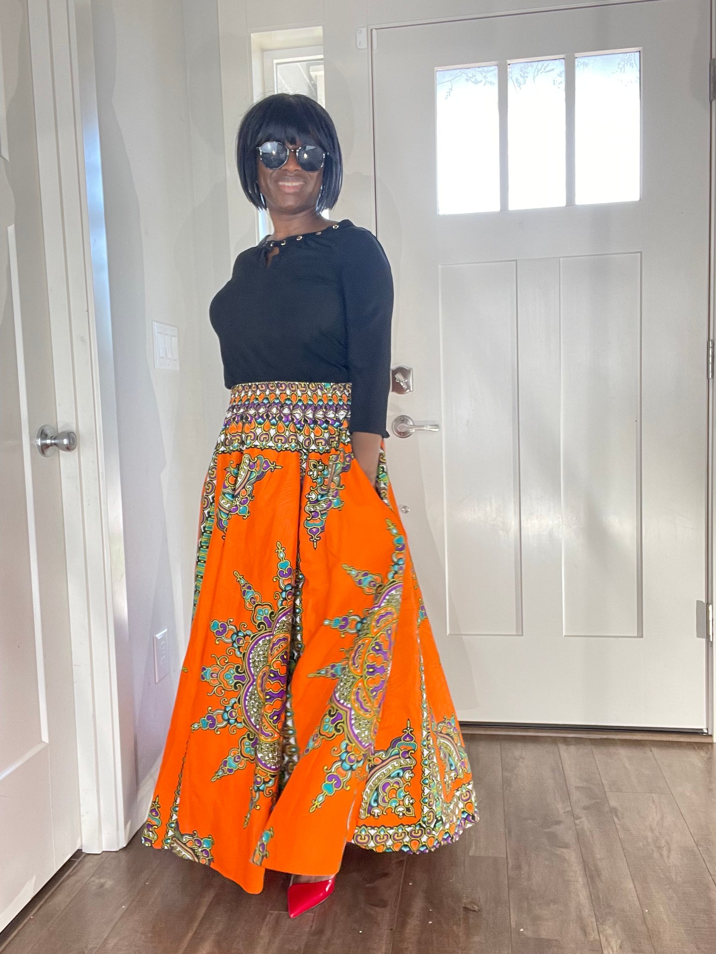 African Women Skirt With Pockets,Belt and Headwrap/Ankara Skirt/VA8
