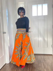 African Women Skirt With Pockets,Belt and Headwrap/Ankara Skirt/African Print Skirt