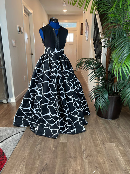 Bold Ankara High-Waist African Print Skirt – Handmade with Vibrant Wax Fabric/Black and White Skirt/KM130