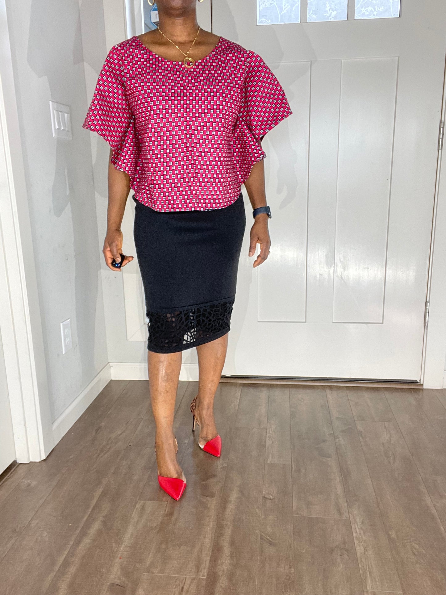 African blouse/African cape top/African Pink top/Ankara Blouse/VA107