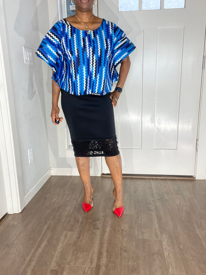 African Blouse/Ankara Top-Blue and White Color/African Clothing/VA110
