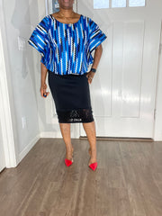 African clothing for women/ African blouse/African cape top/plus size African Blue top/ Full flare blouse/summer top/Ankara Blouse