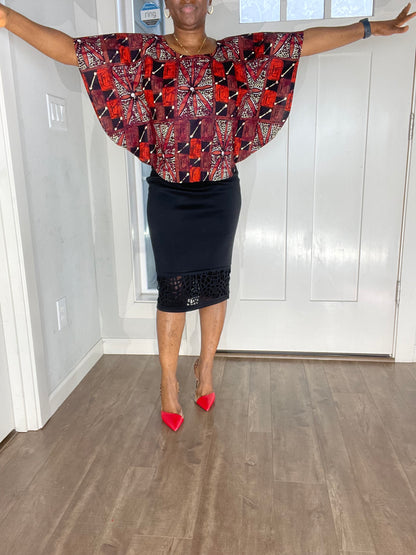 African Blouse/Ankara Top-Brown and Black Color/Elegant Blouse