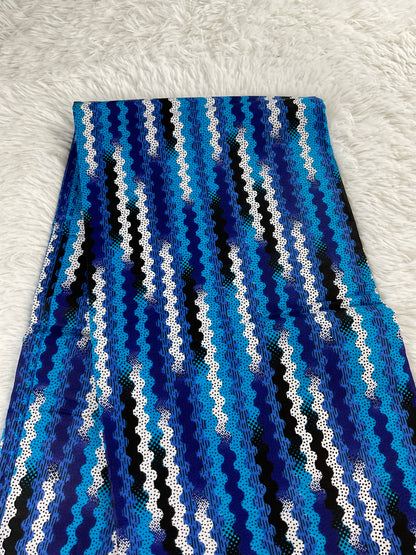 Blue White African Print Fabric/Ankara Fabric Per Yard/100% Cotton Fabric/KM72