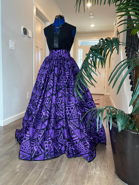 Bold Ankara High-Waist African Print Skirt – Handmade with Vibrant Wax Fabric/Purple Ankara Skirt