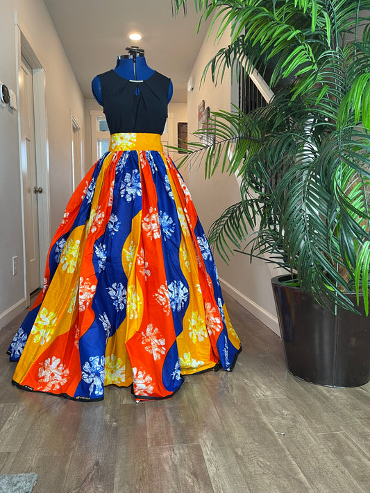 Bold Ankara High-Waist African Print Skirt – Handmade with Vibrant Wax Fabric/KM130