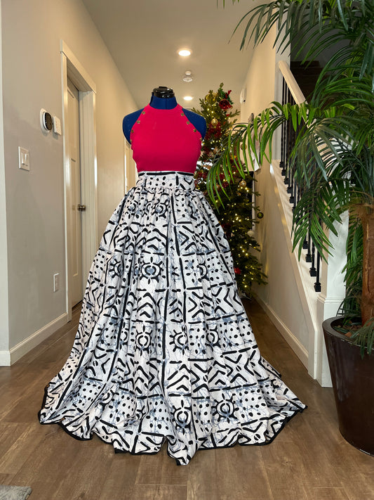 White Black African Print Skirt/Ankara Skirt/African Clothing For Women/Plus Size Skirt