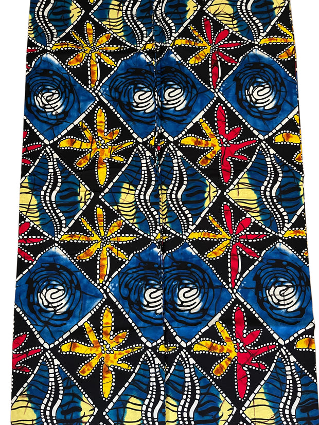 Blue Yellow Red African Fabric/Ankara/African Wax Print/100% Cotton Fabric/KM72