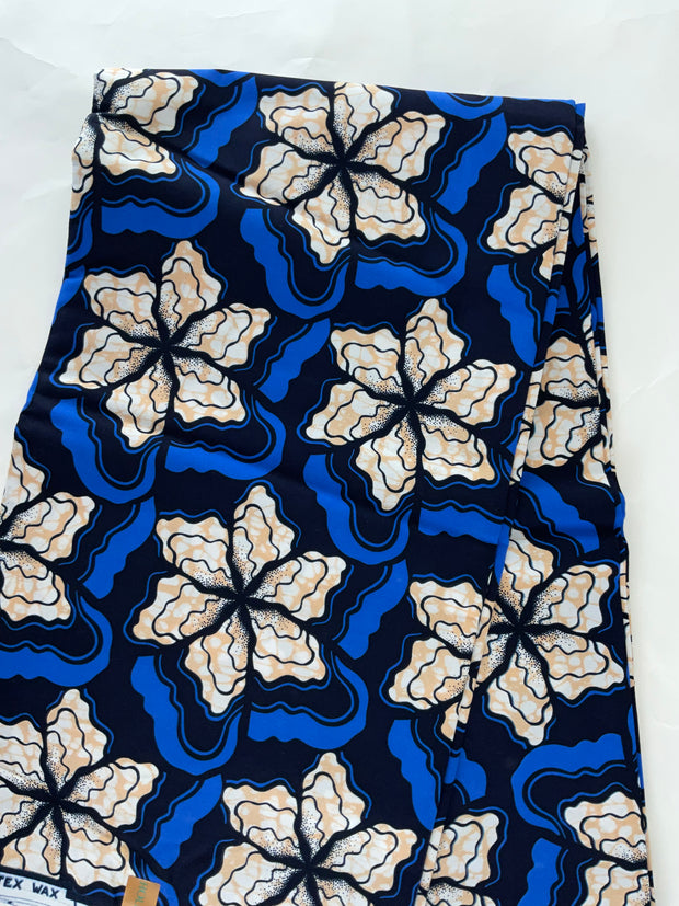 African Fabric/African Print Fabric/Ankara -Blue and Cream Fabric/Fabric/MK583/African Wax Print