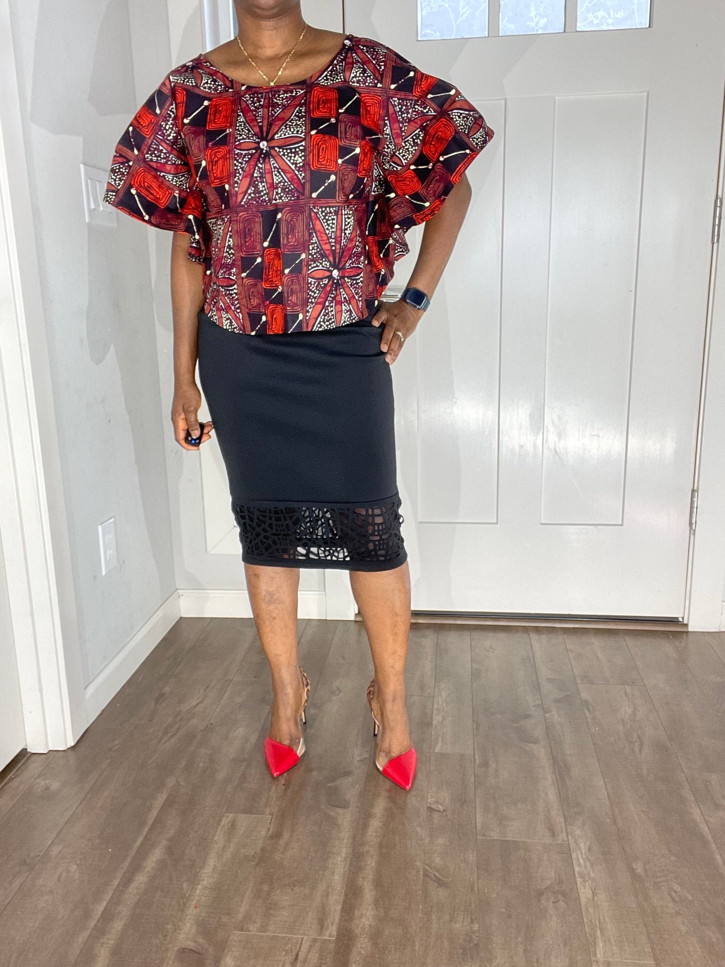 African Blouse/Ankara Top-Brown and Black Color/Elegant Blouse