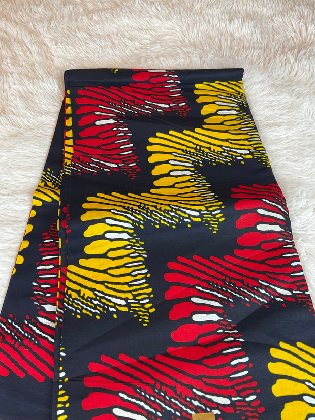 Ankara fabric/African fabric/Ankara fabric/Danshiki fabric/African print/Ankara fabric for dress/ African textile for crafts/Black Red Yellow African Fabric